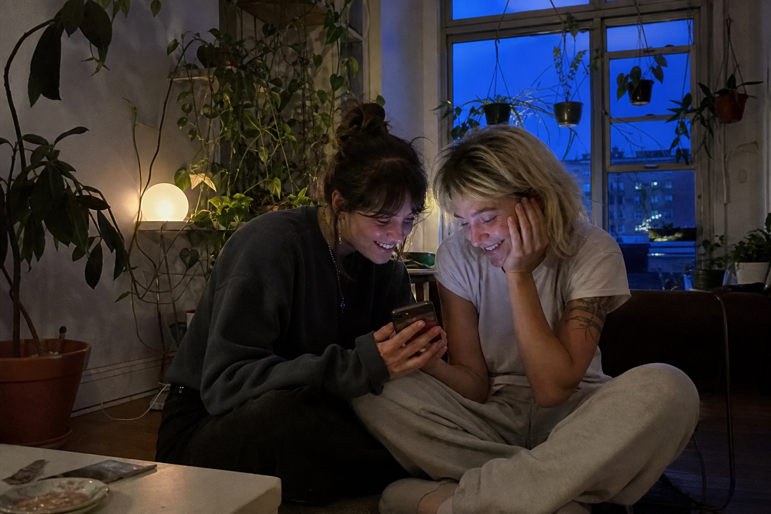 Deux proches regardent leurs souvenirs en privé